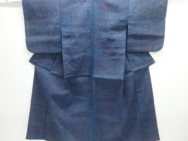 JAPANESE KIMONO / ANTIQUE HITOE KIMONO / SILK / HAND WOVEN / MAWATA OJIYA TSUMUGI / FLORAL ARABESQUE